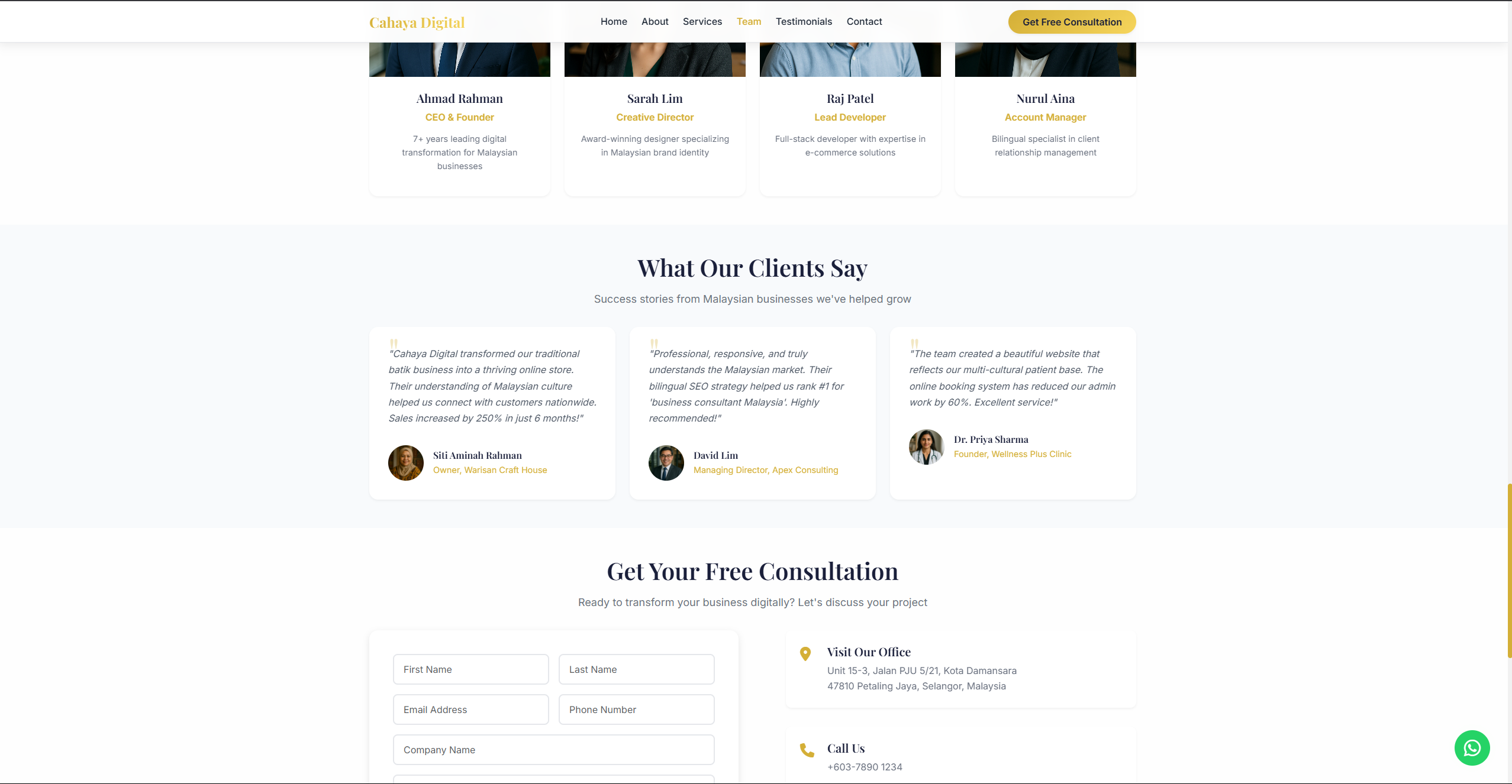 Testimonials section.